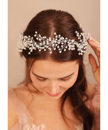 BERYUAN Women Pearls Wedding Headband Pearls Bridal Hair Accessories Princess Wedding Hairpiece Pearls Wedding Hair Vine for Women Girls (silver) - Buy Online on GoSupps.com