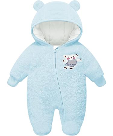 Vine Baby Hooded Fleece Romper Snowsuit Blue 0-3 Months | Infant Footed Jumpsuit Outfit - Buy Online on GoSupps.com