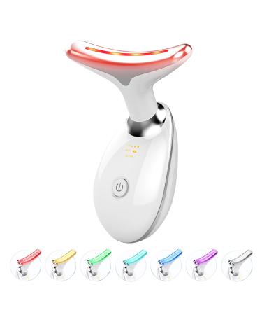 Red-Light-Therapy-for-Face and Neck Red Light Therapy Wand 7 Color Led Face Neck Massager for Skin Care White Glossy White