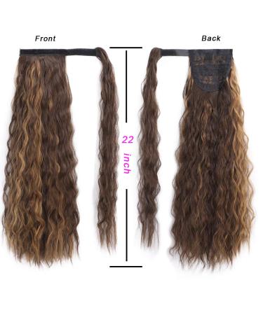 22 Corn Wave Magic Paste Ponytail Extension | Long Wavy Curly Hair Fluffy Pony Tail 22 Inch | Mixed Dark Brown Gold# | Pack of 1 - Buy Online on GoSupps.com