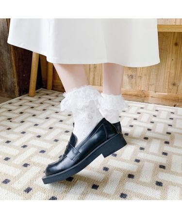 Akamas Women's 4 Pairs Ruffles Pointed Socks - Elegant Cotton Ballet & Gothic Lolita Crew Socks for Girls - Breathable Casual Liner Socks - Buy Online on GoSupps.com