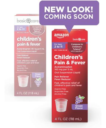 Amazon Basic Care Children's Pain and Fever Relief Oral Suspension - Grape Flavor, 4 fl oz - Buy Online on GoSupps.com