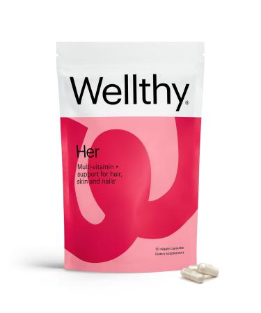 Wellthy Her Women's Daily Multivitamin (1 Month Supply) Vegan Multivitamin for Women Natural Ingredients for Healthy Hair Skin & Nails Support Your Health & Beauty w/Essential Micronutrients