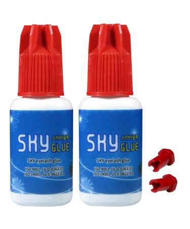 2 Bottles Sky Glue S+ Long Retention Eyelash Extension Glue Professional Black Eyelash Extension Adhesive 1-2s Fast Drying 6-8 Weeks Lasting time for Individual Mink Lash Extensions 5ml