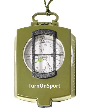 Lensatic Military Compass for Hiking - Tritium Compass Military Grade Style Camping Backpacking | Tactical Army Compass Survival Navigation | TurnOnSport Waterproof Sighting Compass with Pouch Green - Buy Online on GoSupps.com