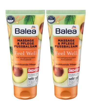 Balea Lot de 2 soins des pieds : baume de massage et de soin des pieds FEEL WELL avec huile d'avocat (100 ml) + cr me pour les pieds sollicit s (100 ml) 200 ml