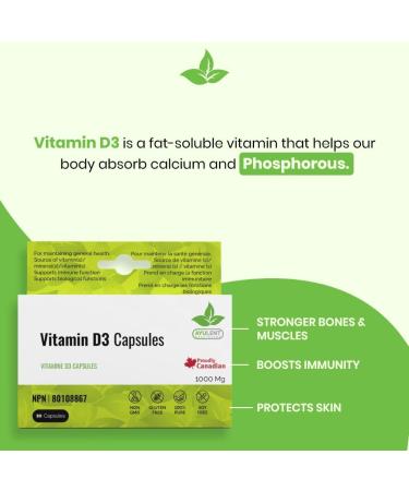 Ayulent Vitamin D3 1000IU Capsules for strong bones and immunity| 100% Vegan Non-GMO Capsules | Contains Vitamin D that helps improve skin & hair problems in addition to overall health benefits.| For Adults 30 capsules (Pack of 1) - Buy Online on GoSupps.com