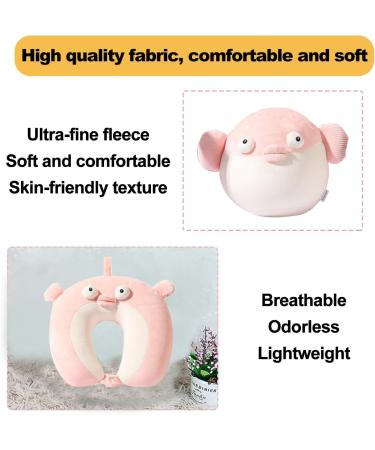 JOYRAVO 2-in-1 Travel Pillow for Kids - Pink Fish Animal Plushie Neck Pillow for Comfortable Airplane and Car Trips - Buy Online on GoSupps.com