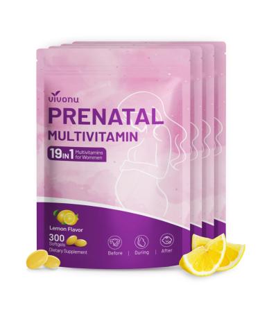 19-in-1 Prenatal Multivitamin 100 Day Supply Prenatal Vitamins Lemon Flavor Before During & Post Pregnancy with Folic Acid Probiotic Biotin Zinc Vitamin D3 K2 B6 B12 C & More 300 Softgels