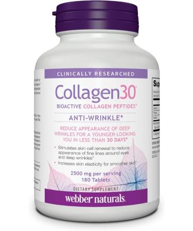 Webber Naturals Collagen30 Anti-Wrinkle 2 500mg of Bioactive Collagen Peptides Per Serving 180 Tablets Helps Reduce Deep Wrinkles Fine Lines & Stimulates Skin Cells - Buy Online on GoSupps.com