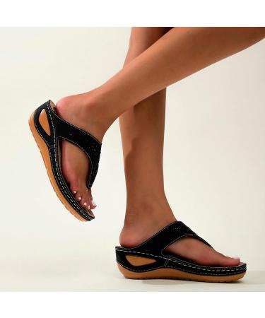 XTZYGLFD Women's Flip-Flops - Comfort Foot Vault Support Summer Wedge Sandals Rhinestone Platform Shoes Black 6 UK - Ideal for Walking - Buy Online on GoSupps.com