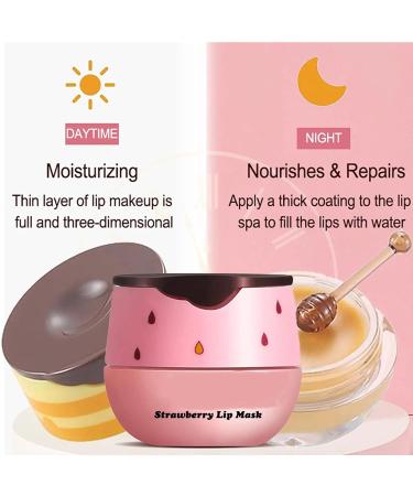 3Pcs Honey Pot Lip Balm Set | Overnight Hydrating Lip Mask & Exfoliator | Beeswax with Vitamin E - Strawberry & Watermelon | Prevent Dry & Cracked Lips - Buy Online on GoSupps.com