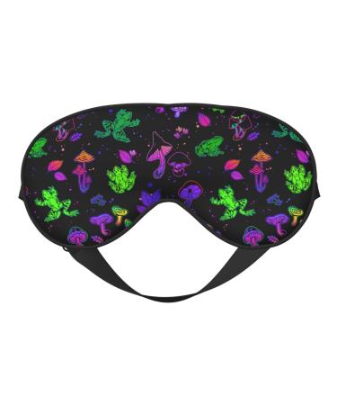 Psychedelic Bright Mushrooms Frogs Sleep Mask Adjustable Sleep Eye Mask Blindfold Block Out Light Eye Cover Eyeshade for Travel Yoga Nap Shift Work