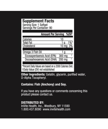 Invite Health Fish Oil 1000 mg - High-Potency Pharmaceutical-Grade EPA and DHA - Provides Omega-3 Fatty Acids to Support Brain and Heart Health - 90 Softgel Capsules - Buy Online on GoSupps.com
