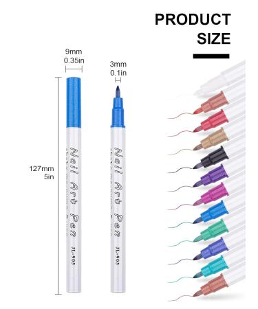 12 Colors 3D Metallic Nail Art Pen Set - Kalolary DIY Nail Tools for Painting & Manicure | International Shipping - Buy Online on GoSupps.com