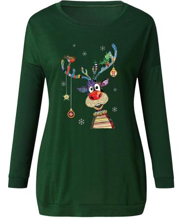 Christmas Elk Print Long Sleeve Women's Sweatshirt Hoodie with Pockets - Medium Army Green - Buy Online on GoSupps.com