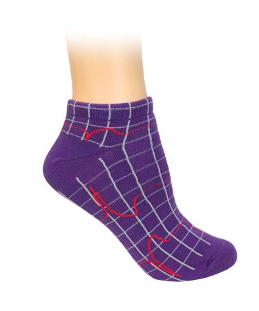 Prestige Medical Heartbeat EKG on Purple Nurse Ankle Socks (Model: 377-HPU) Purple One Size