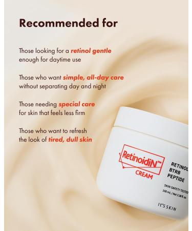 It'S SKIN Retinoidin Cream - Retinol Anti Aging Face Moisturizer - Smooth Wrinkles & Fine Lines - Firming & Moisturizing with Adenosine Hyluronic Acid Peptides Niacinamide and Ceramide 3.38 oz. - Buy Online on GoSupps.com