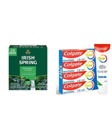 Irish Spring Bar Soap for Men Original Clean Smell Fresh and Clean for 12 Hours & Colgate Total Whitening Toothpaste 10 Benefits No Trade-Offs Freshens Breath