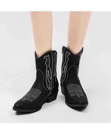 ANJOUFEMME Women's Western Cowboy Cowgirl Mid-Calf Embroidered Boots - Black - Buy Online on GoSupps.com