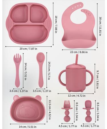Jissta 8 Pcs Silicone Baby Weaning Set - Suction Bowl, Bib, Cup, Fork & Spoon - Non-Slip, BPA-Free (Pink) - Buy Online on GoSupps.com