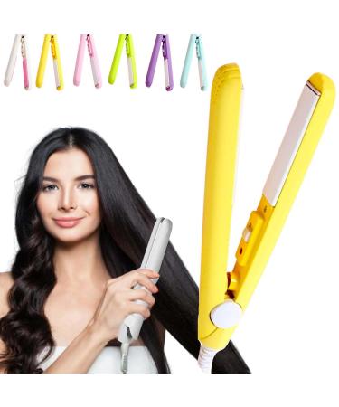 Curl Chic Mini Ceramic Curling Iron Mini Dual Purpose Curling Iron Portrait Mini Dual Purpose Curling Iron 2-in-1 Mini Curling Wand & Flat Iron Hair Straightener (Yellow)