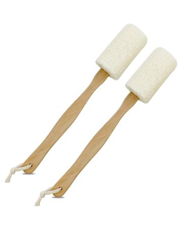 Loofah Back Scrubber for Shower Shellvcase Loofah on a Stick with Natural Loofah Sponge Exfoliating Body Sponge Scrubber With Long Wooden Handle Back Brush For Men & Women in Bath Spa Shower 2 Pack
