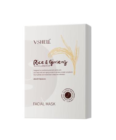 Rice Mask 10 Pieces with VC Collagen for Nourishing Brightens Oily & Dry Skin Korean Real Rice Nature Sheet Mask
