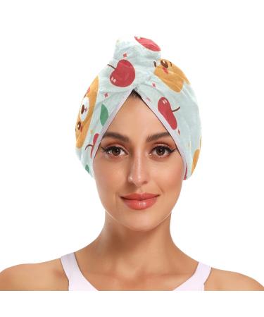 Bear Cherry Hair Towel 2 Pack Super Absorbent Hair Drying Towel Quick Dry Hair Turbans Head Towel with Button Twisty Wrap for Women Girls