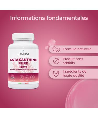 Bandini Pure Astaxanthine 90 g lules | Puissant antioxydant naturel issu de l'algue Haematococcus Pluvialis - Astaxanthin naturelle Compl ment sans OGM - Concentration & Biodisponibilit lev es 90 unit (Lot de 1) - Buy Online on GoSupps.com
