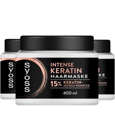 Syoss SYOSS Set of 3 Intensive Keratin Hair Masks (3 x 400 ml) - Premium Hair Treatment for Weak and Brittle Hair - With a 15% Keratin Building Complex