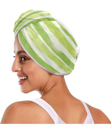 Green Stripe Hair Towel 2 Pack - Super Absorbent Quick Dry Hair Turbans for Women & Girls | Fast International Shipping - Buy Online on GoSupps.com