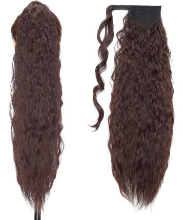 26 Inch Ombre Curly Wrap Around Ponytail Hair Extension - Synthetic Yaki Ponytail in Natural Black & Dark Auburn - Buy Online on GoSupps.com