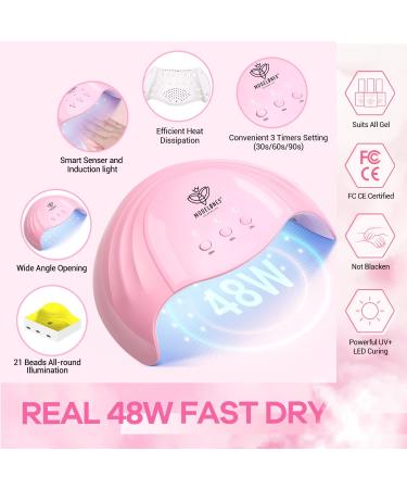 Modelones Poly Nail Gel Kit with 48W LED Nail Lamp - 6 Nude Pink Colors, Slip Solution, Rhinestones, Glitters - Manicure Starter Kit for Women - Buy Online on GoSupps.com