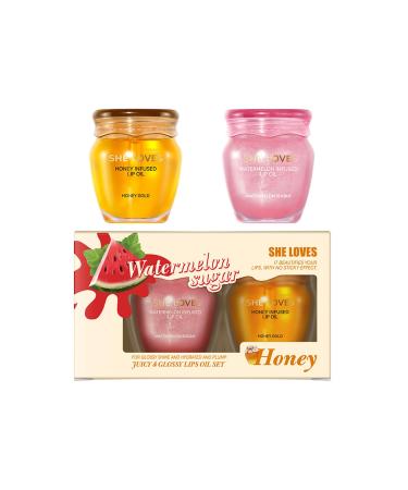 Honey Watermelon Lip Oil Day & Night Moisturizing Repair Kit to Prevent Dry Cracked Lips, Soothes, Comforts, Nourishes & Protects Lips, Exfoliating Sleeping Mask