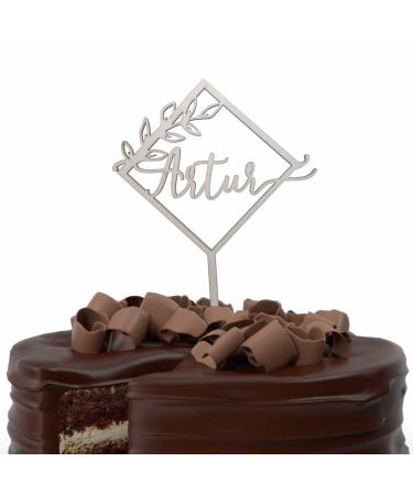 Personalized wooden cake topper with name birthday wedding baptism communion cake decoration (square)