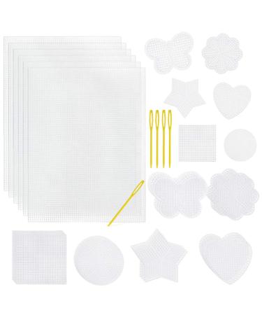 Pllieay 36 Pieces Mesh Plastic Canvas Sheets Kit Including 30 Pieces 6  Shapes 3 Inch Plastic Canvas and 6 Pieces Rectangular Plastic Canvas,  Embroidery Tools for Embroidery Plastic Canvas Craft