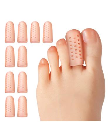 Toe caps Small toe 10 pieces of silicone toe protection Small toe gel toe caps with breathable holes pain relief for corn bubbles and ingrown toenails.beige
