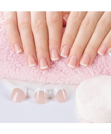 24pcs Short White French Press-on Nails with Double-Side Adhesive - Perfect for Women and Girls Nail Art - Buy Online on GoSupps.com