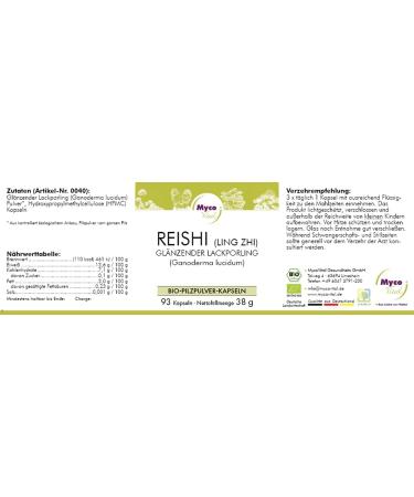 Buy MycoVital Organic Reishi Mushroom Powder Capsules - 93 x 400mg - 100% Vegan No Additives - German Cultivation - International Shipping Available - Buy Online on GoSupps.com