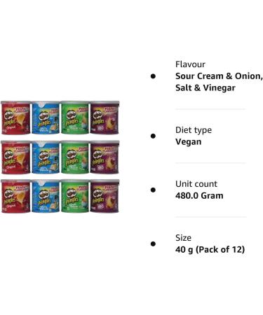 Pringles Crisps Pop & Go Travel Box of 12 Multi Flavour Pots Sour Cream & Onion Salt & Vinegar Texas BBQ Original- Perfect for a Family Cinema Night- Sleepover -Suitable For Vegetarians & Vegans - Buy Online on GoSupps.com