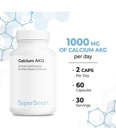 SuperSmart Calcium AKG (Highly Bioavailable) - Calcium Alpha-Ketoglutarate Ca-AKG - Cellular Energy | Gluten Free & Vegan - 60 Vegetarian Capsules - Buy Online on GoSupps.com