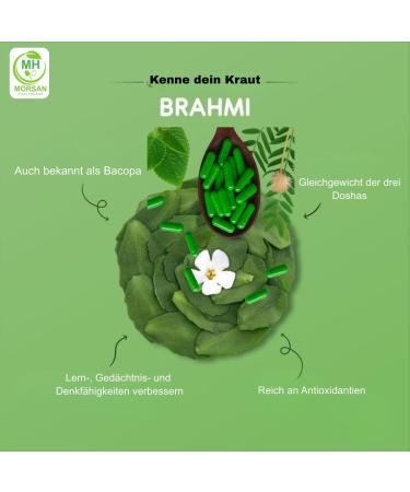  Morsan Healthcare Brahmi (Bacopa monnieri) Capsules | Pack of 60 x 500 mg Vegetarian Capsules | Natural Food Supplement | GMP Certified | Gluten-Free (120) - Buy Online on GoSupps.com