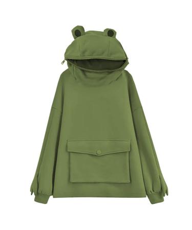 Attine Womens Cute Frog Hoodies Zipper Mouth Hooded Pullover Long Sleeve Cosplay with Large Front Pocket for Teen Girl A02-mint Green X-Large
