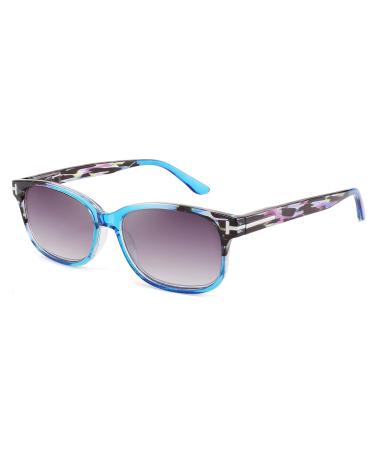 WANWAN Vintage Square Sunglasses Reading Glasses for Women Men Readers with Spring Hinges Blue 2.0 x