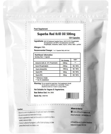 Superba Pure Red Krill Oil Capsules 500mg x 120 - Extra High Strength Omega 3 Soft Gel - Sustainably Eco Harvested from Antarctic Krill - 120 Count - Buy Online on GoSupps.com