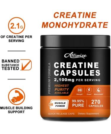 Shop Pure Creatine Monohydrate Capsules 270pcs for Enhanced Muscle Mass & Strength | International Shipping Available - Buy Online on GoSupps.com