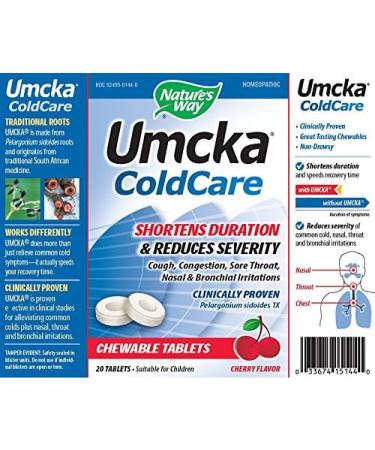 Nature's Way Umcka ColdCare Chewable Cherry Tablets - 20 Count - Buy Online on GoSupps.com