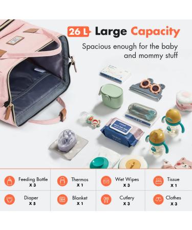 Buy Lekespring Baby Wrap Backpack - Large Waterproof Diaper Bag with Pocket Stroller Belts & Diaper Pad | Pink - Buy Online on GoSupps.com