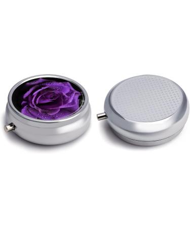 Portable 3 Compartment Travel Pill Box - Purple Rose Printing | Small Pill Organizer for Purse & Pocket | Ideal for Travel - Buy Online on GoSupps.com